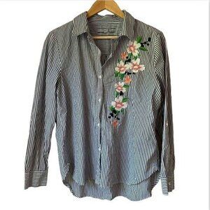 Marc New  York blouse Striped Embroidered floral Womens Large